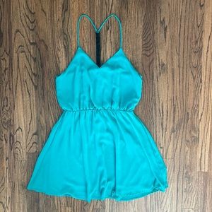 Stunning- Teal Fit and Flare Dress with Gold Beading detail